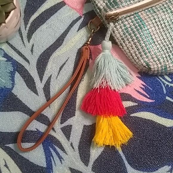 Sparkly Teal Stitched Crossbody / Clutch w/ Tassel - Picture 5 of 8